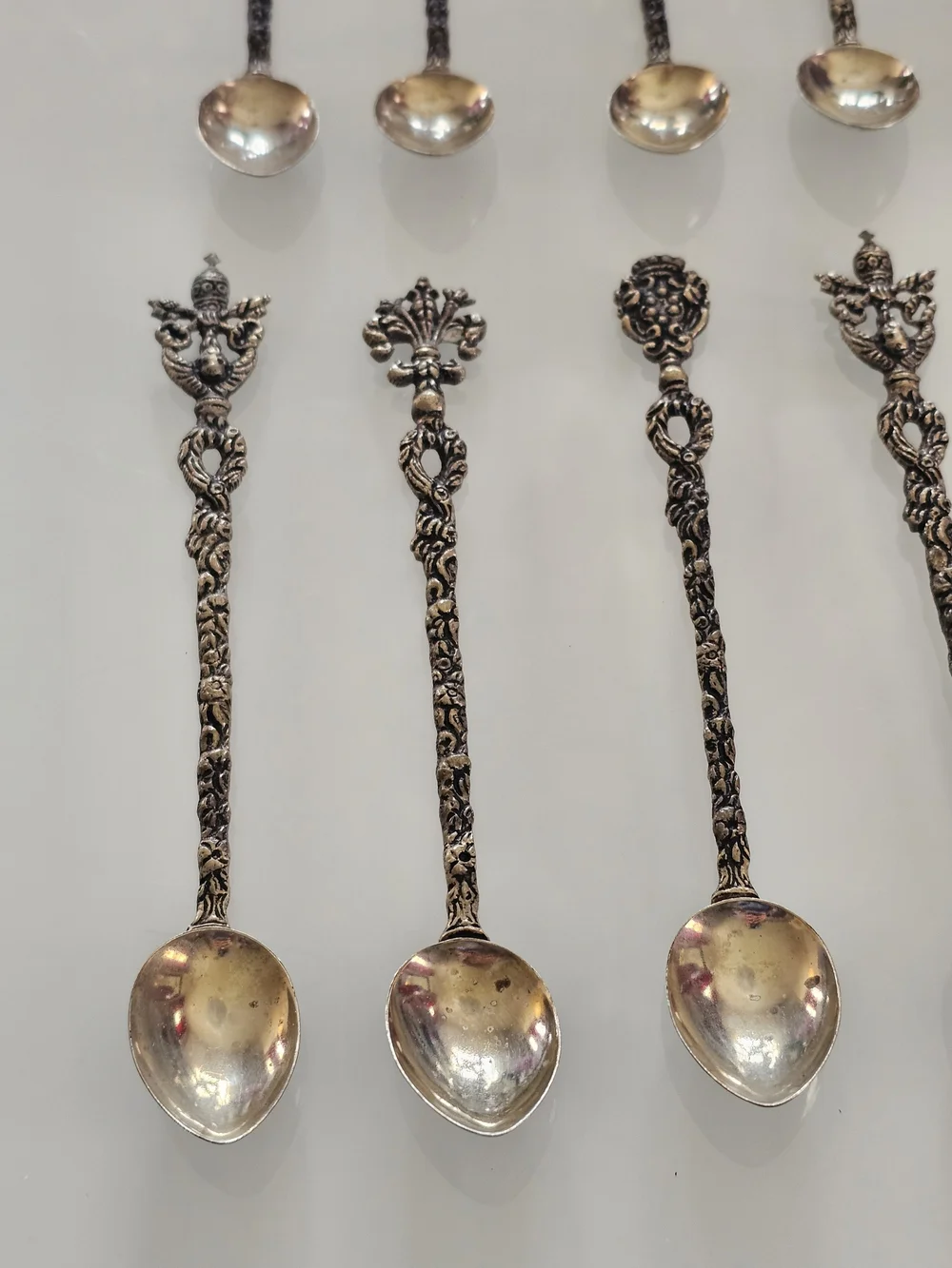 Antique Burdines Set of 12 Ornate Silver Plated Teaspoons, Made in Italy